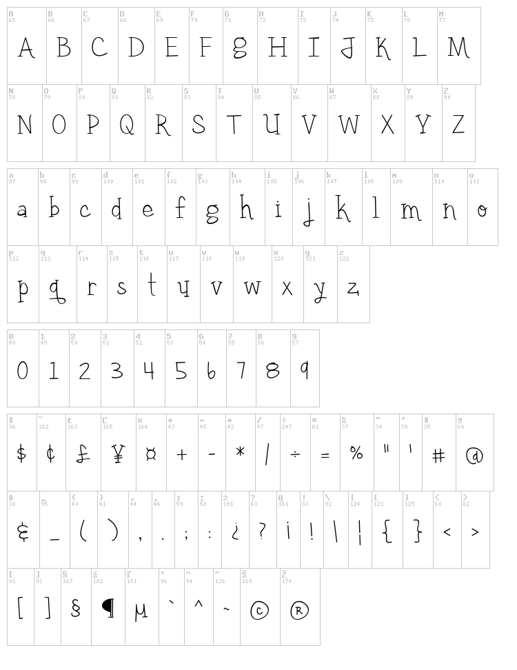 Yellow Umbrella font map